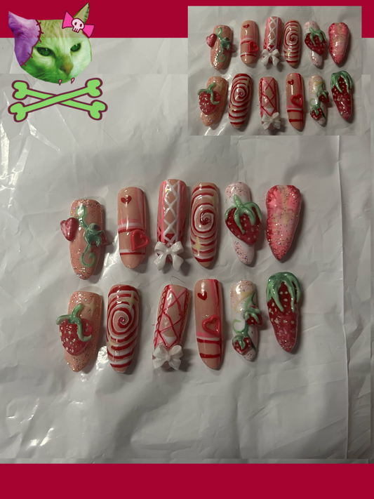 Strawberry Swirl Nails ୨ৎ